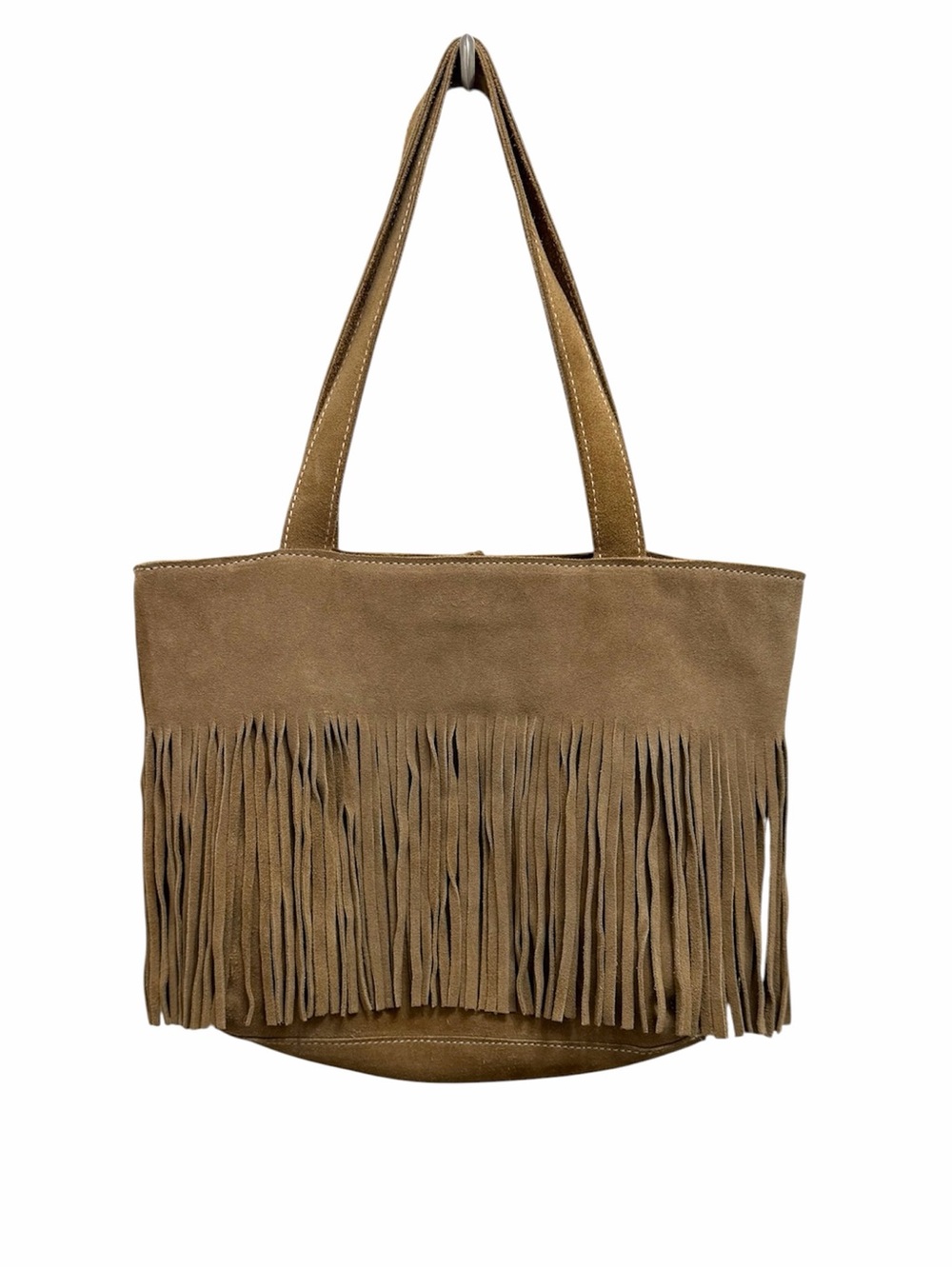 Suede Leather Fringe Shoulder Bag Tan